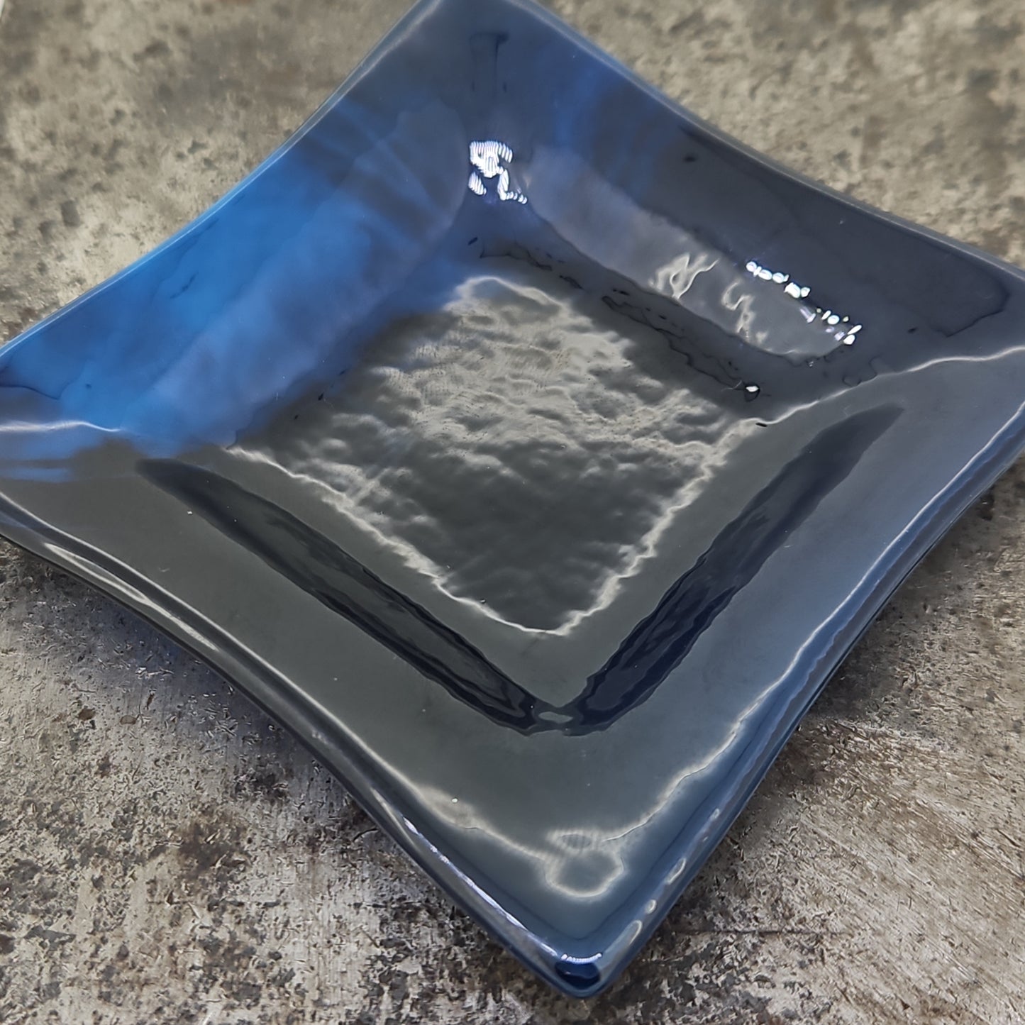 Blue Swirl Square Fused Glass Dish