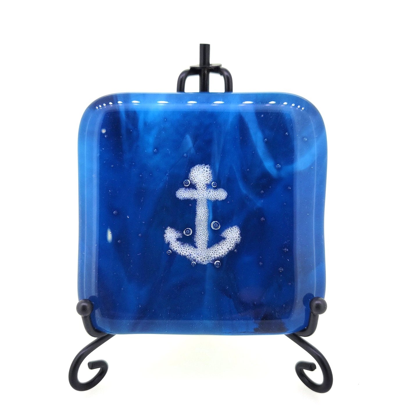 Dark Blue Fused Glass Anchor Plaque
