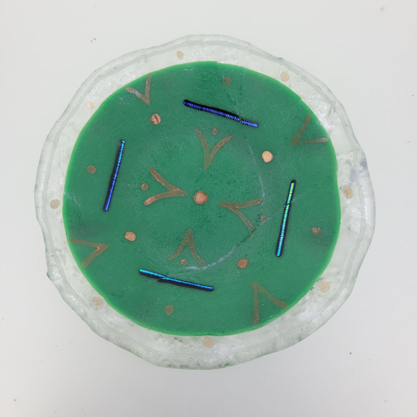Hand Painted Ruffled Green Fused Glass Dish