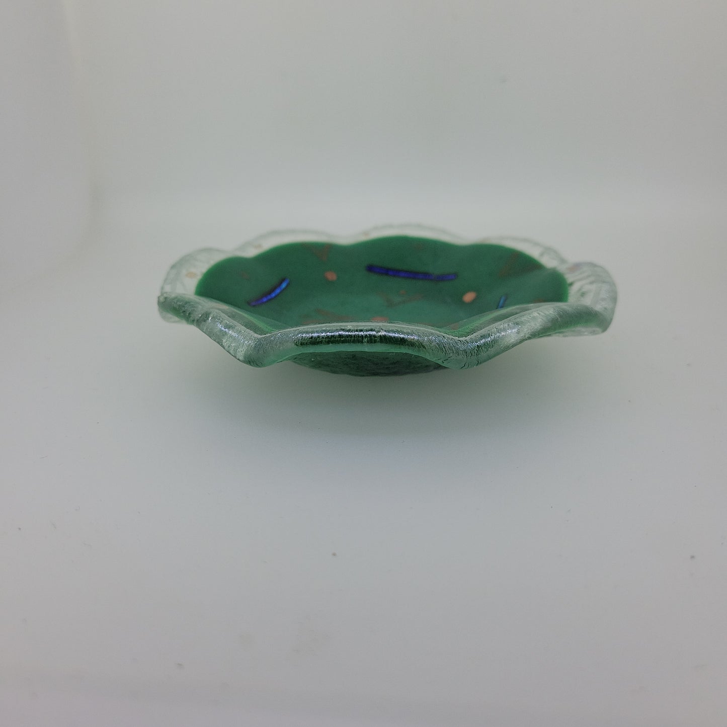Hand Painted Ruffled Green Fused Glass Dish