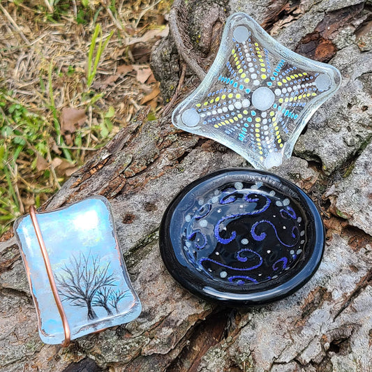 Hand Painted Purple Swirl Fused Glass Dish