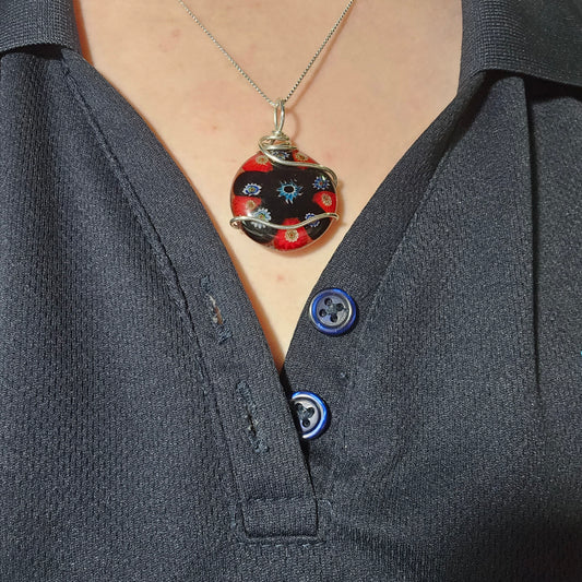 Red and Black Fused Glass Necklace