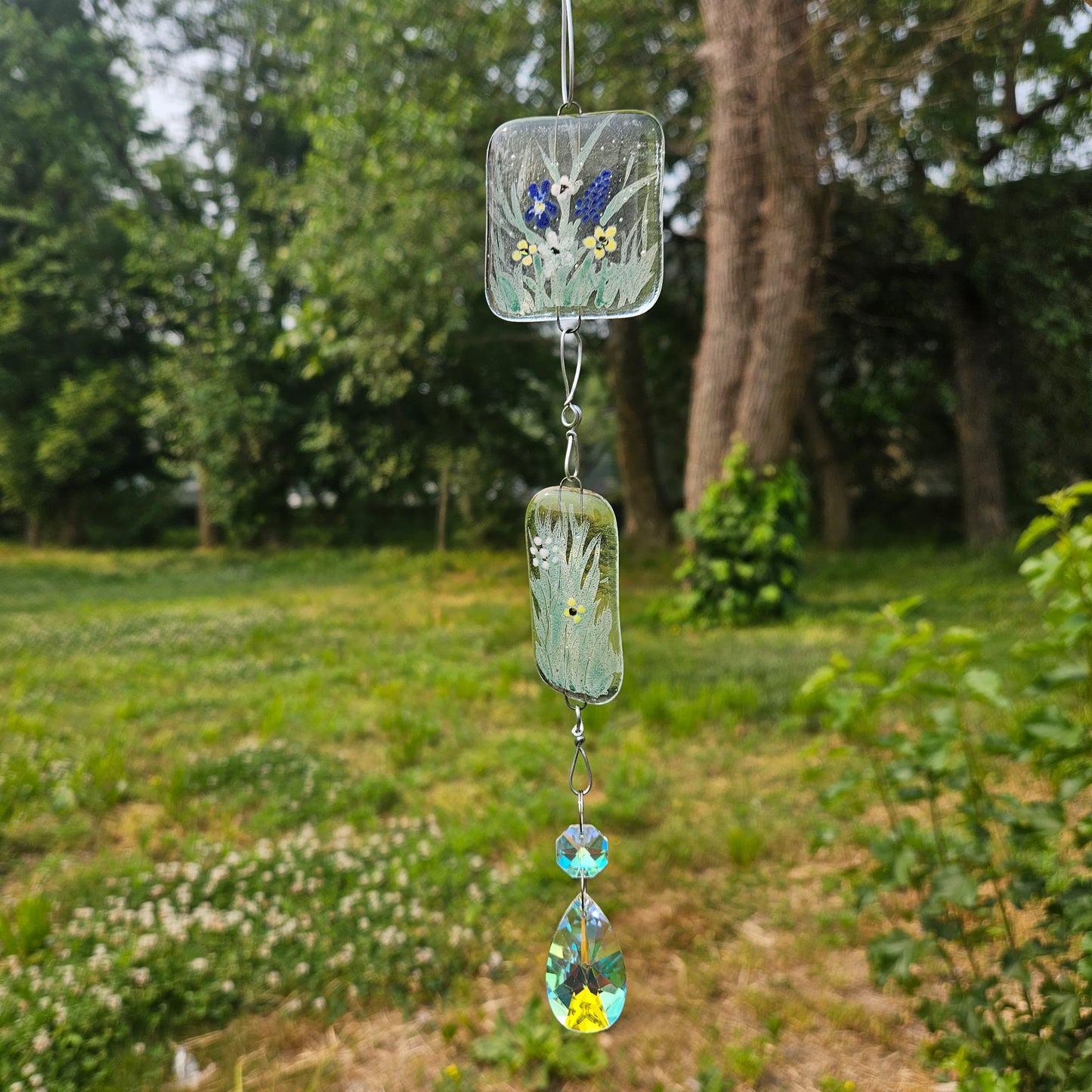 Fused Glass Grape Hyacinth Design Suncatcher