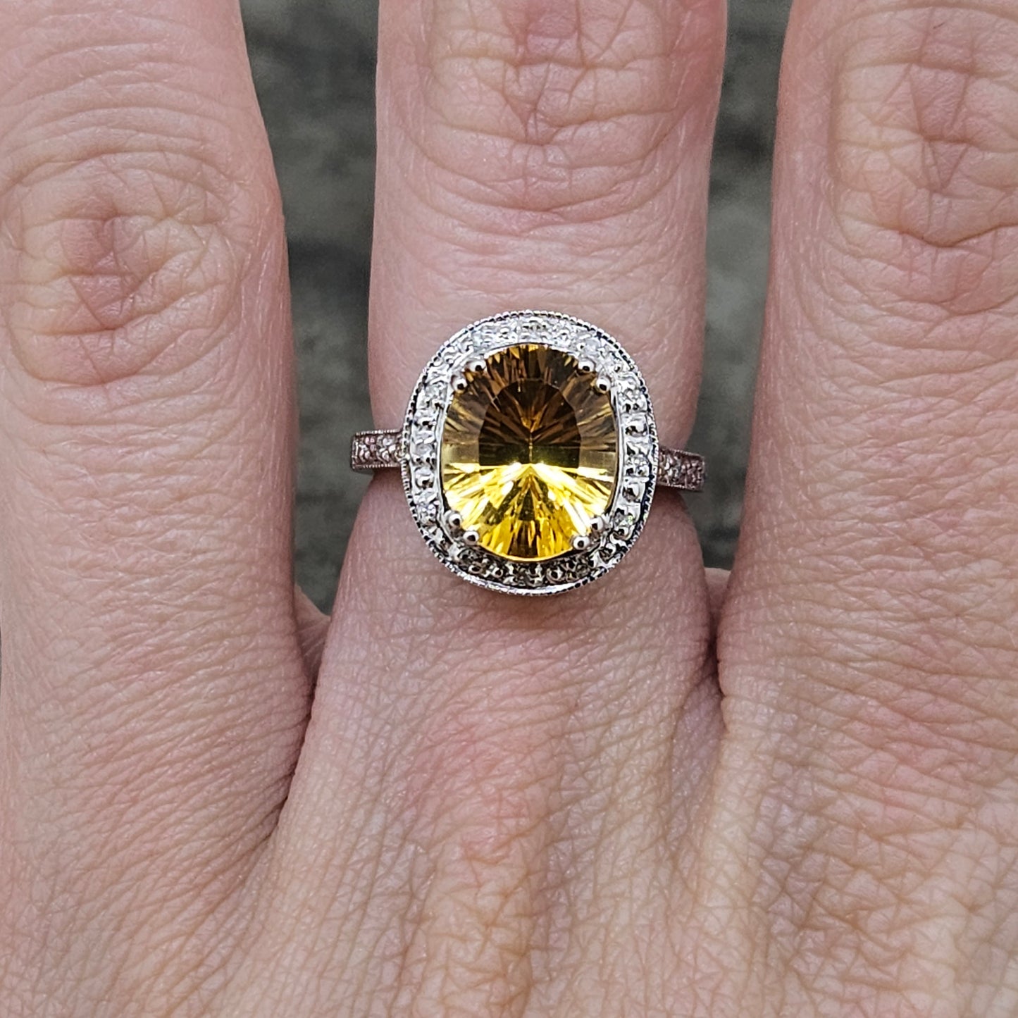 Sunburst Citrine and Diamond Halo Ring