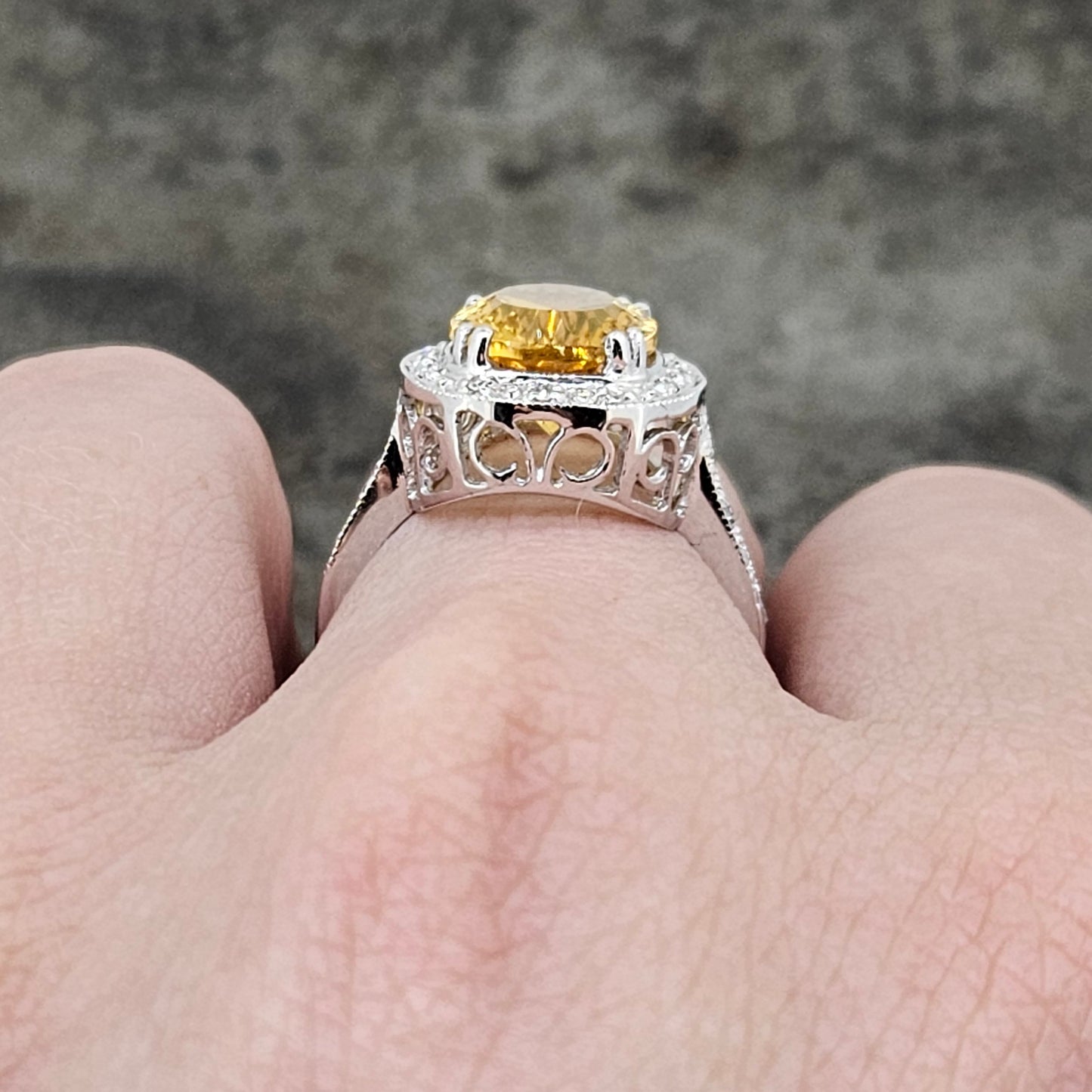 Sunburst Citrine and Diamond Halo Ring