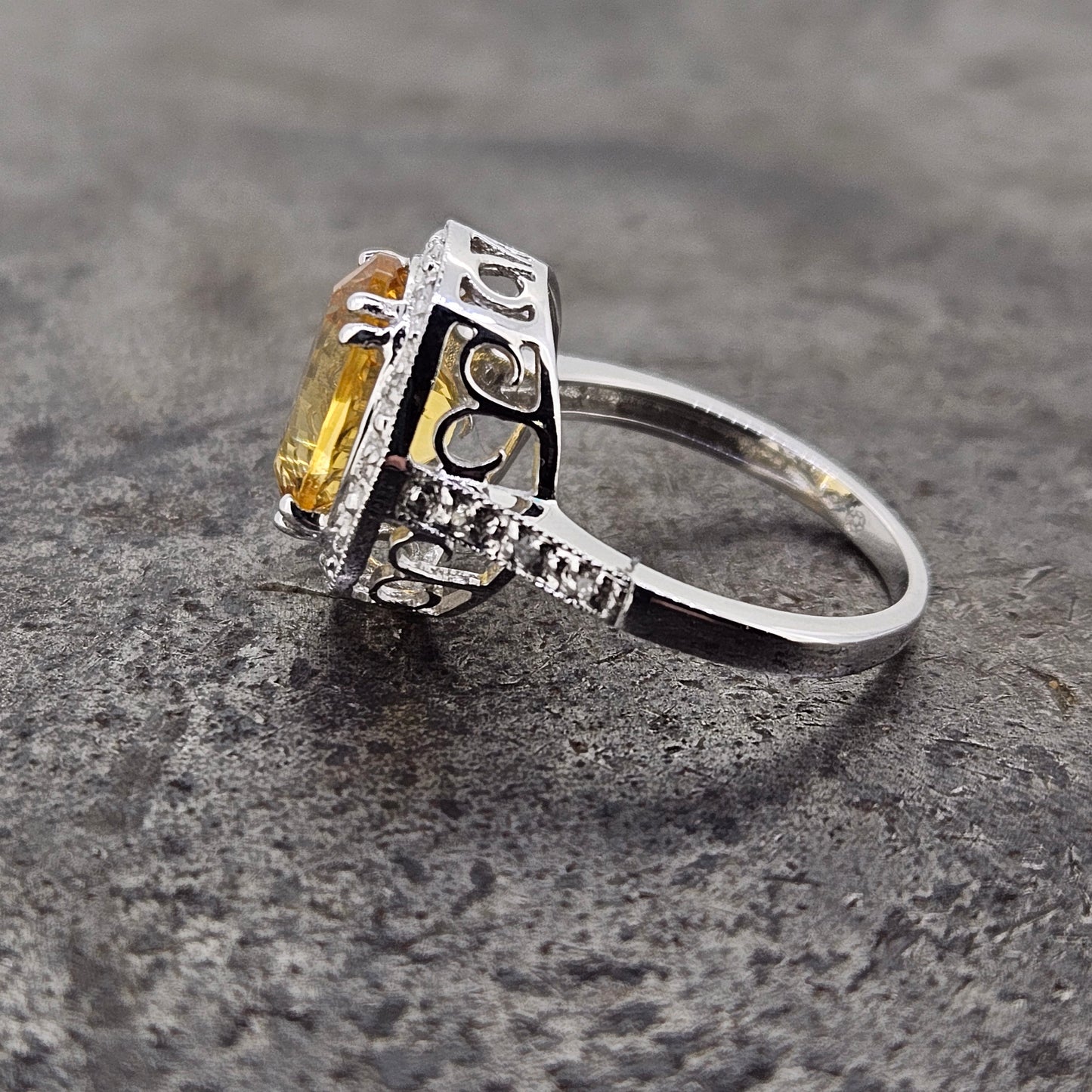 Sunburst Citrine and Diamond Halo Ring