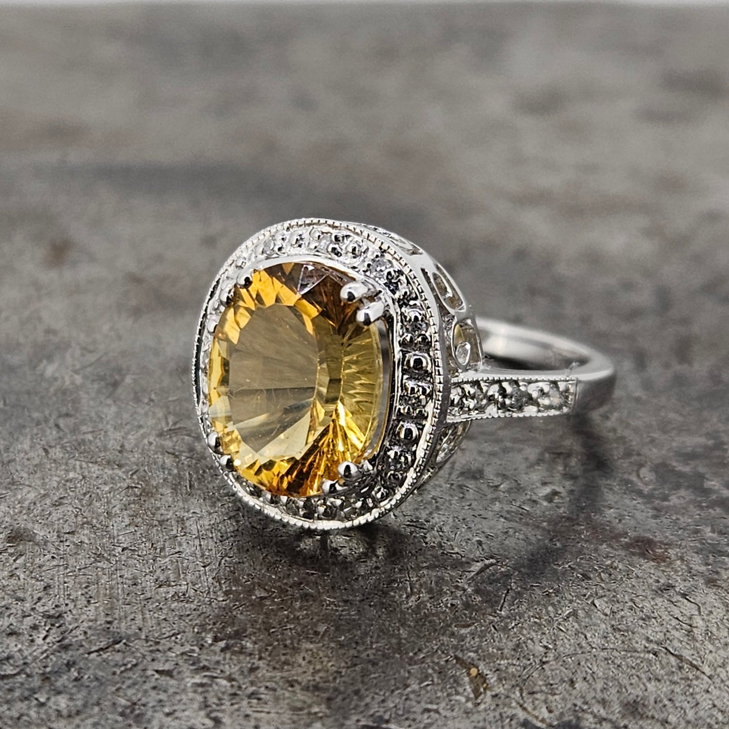 Sunburst Citrine and Diamond Halo Ring