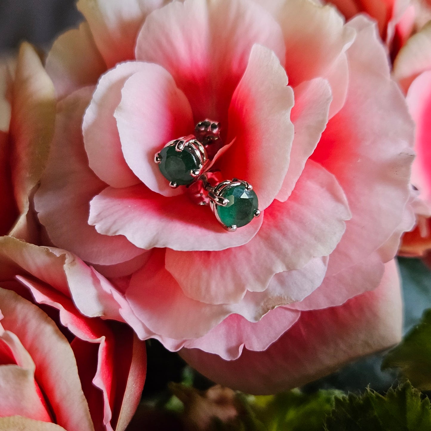 Dark Green Emerald Stud Earrings