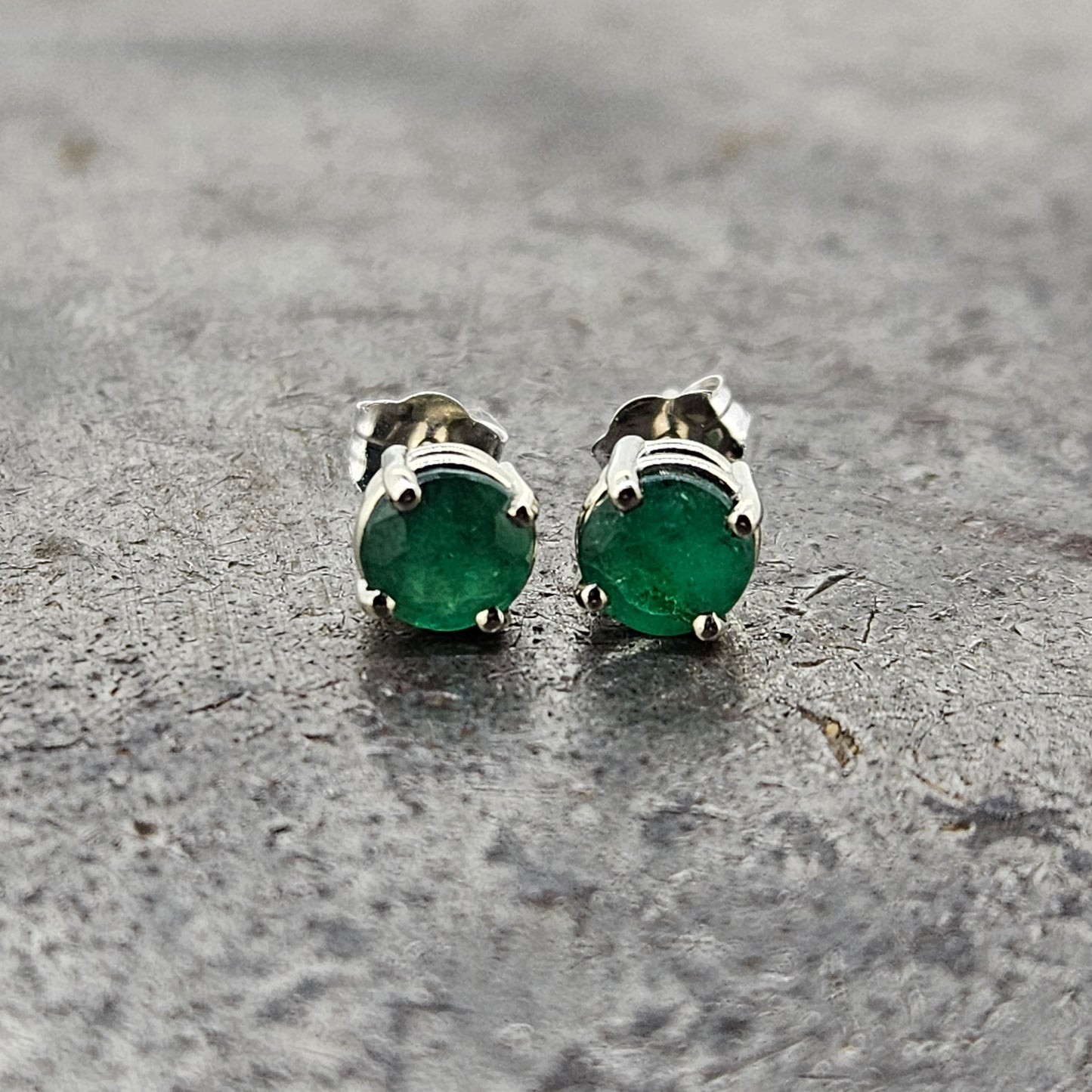 Dark Green Emerald Stud Earrings