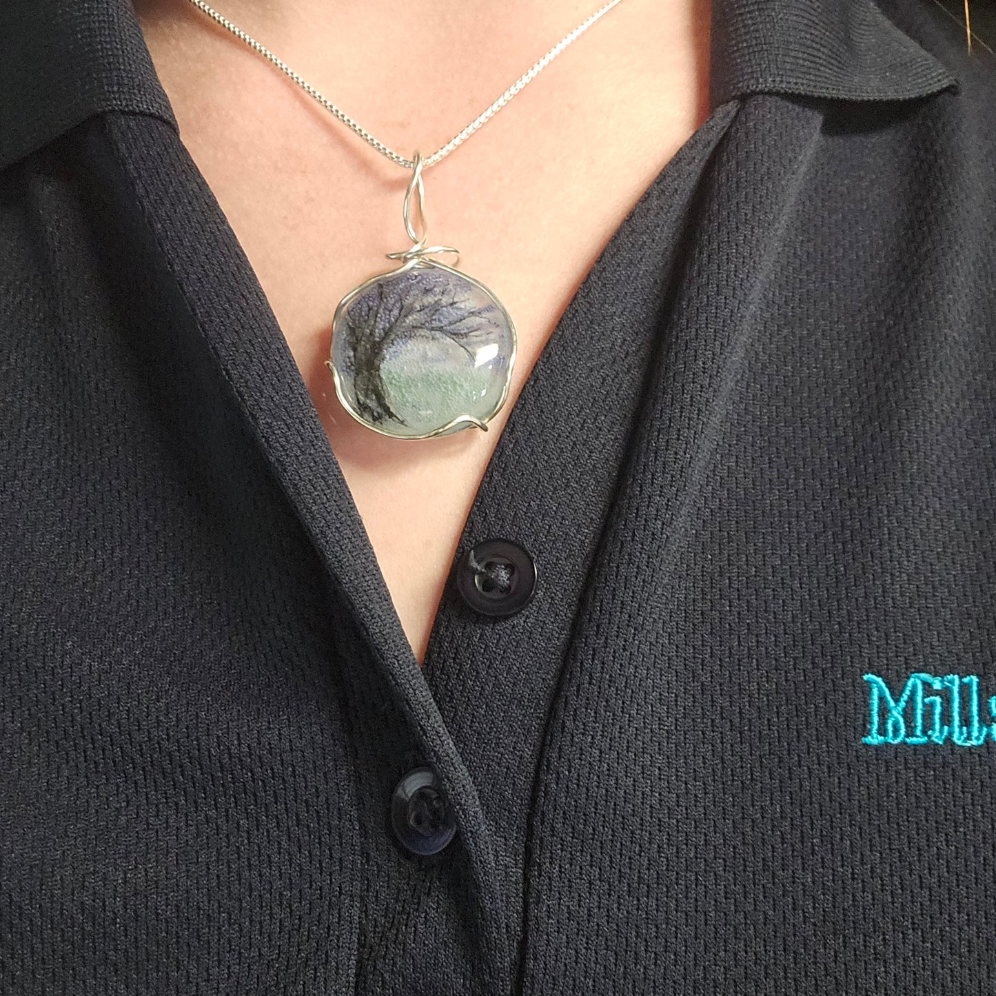 Hand Painted Fused Glass Tree Necklace