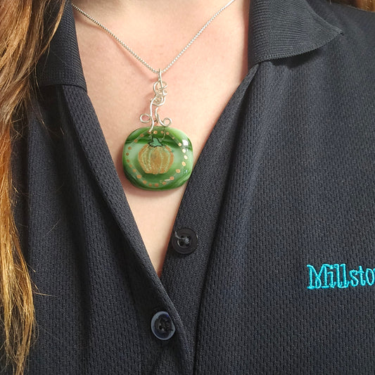 Handpainted Pumpkin Fused Glass Necklace