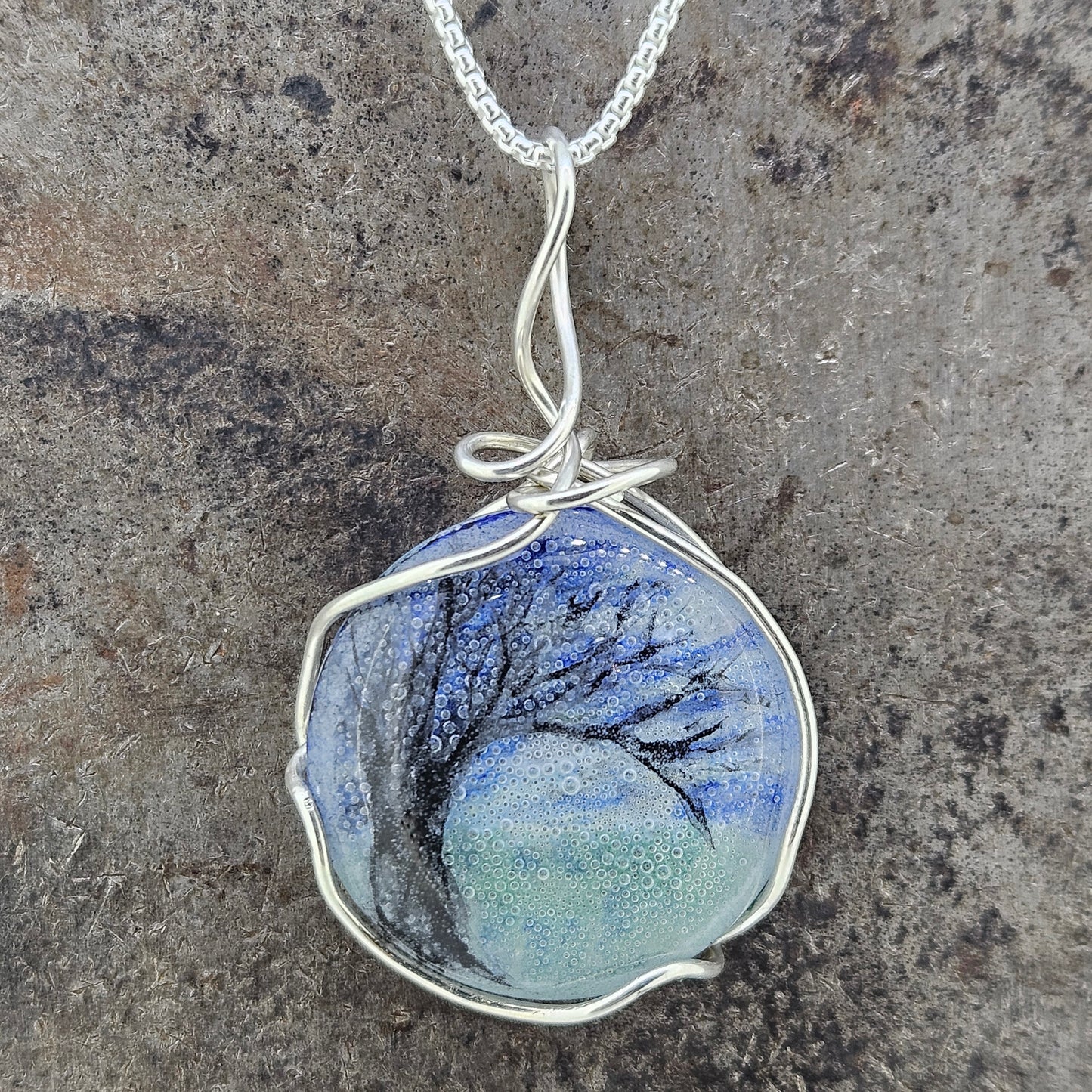 Hand Painted Fused Glass Tree Necklace