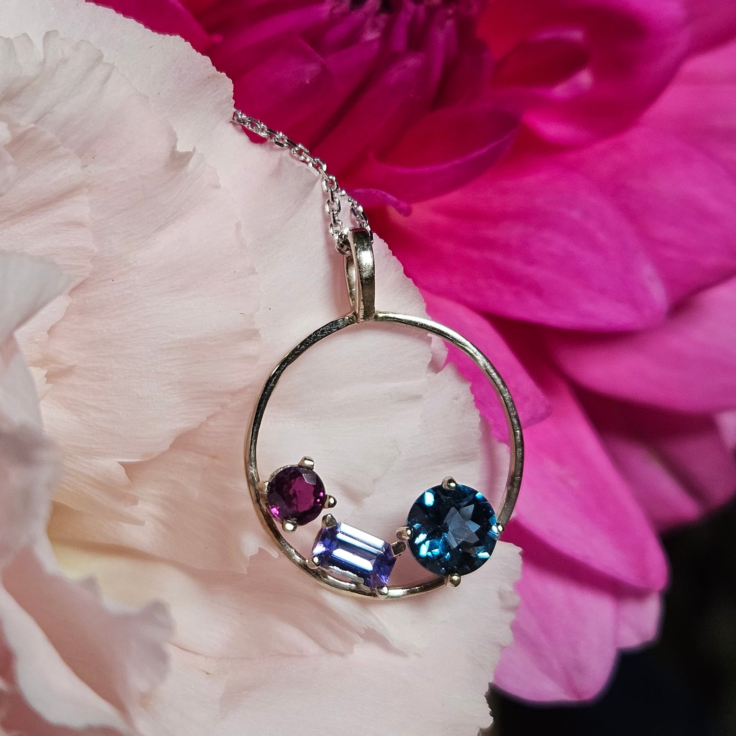 Handmade Ruby, Tanzanite, and London Blue Topaz Pendant