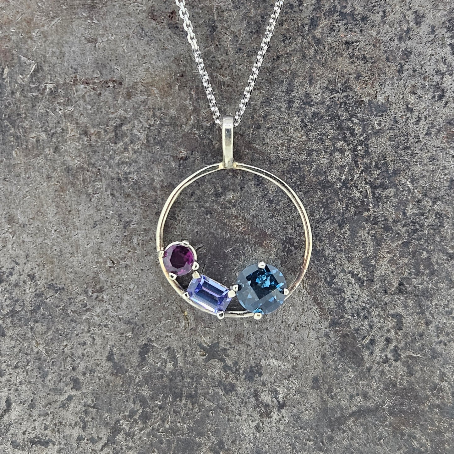 Handmade Ruby, Tanzanite, and London Blue Topaz Pendant