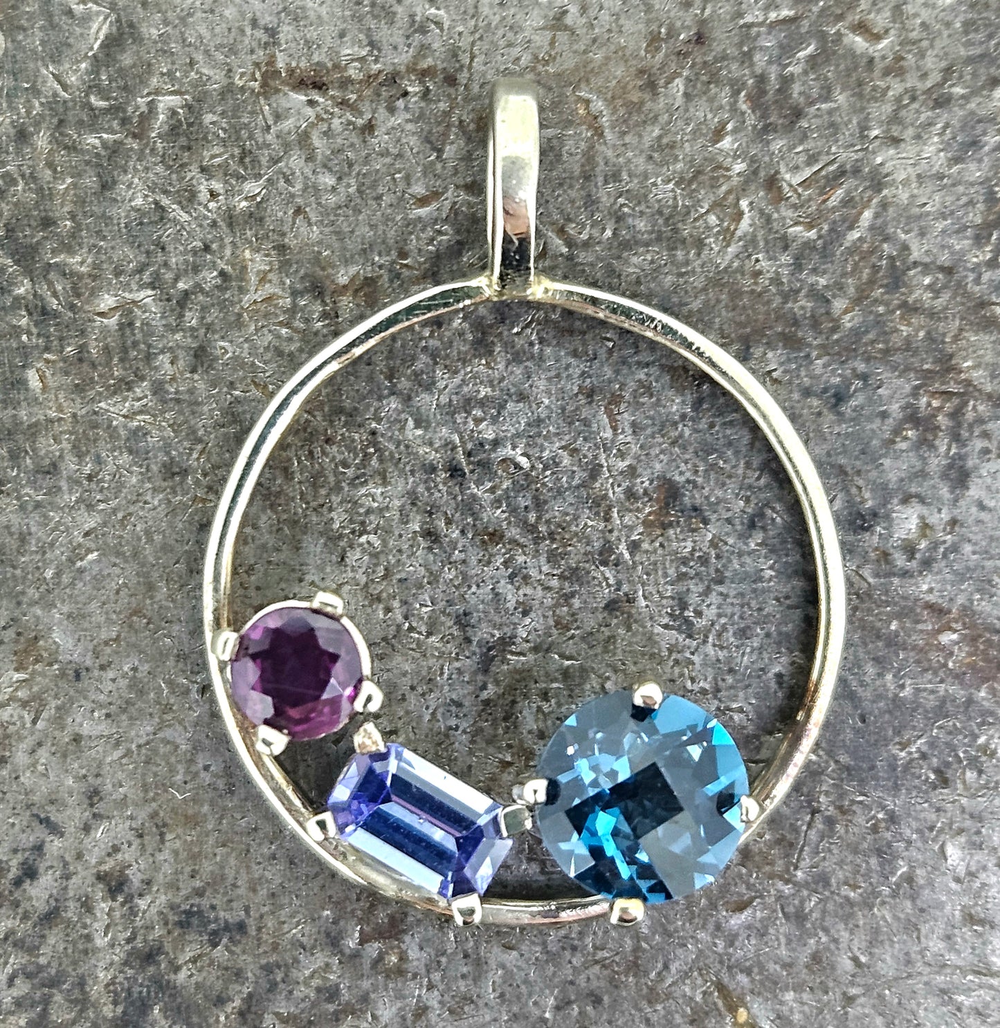 Handmade Ruby, Tanzanite, and London Blue Topaz Pendant