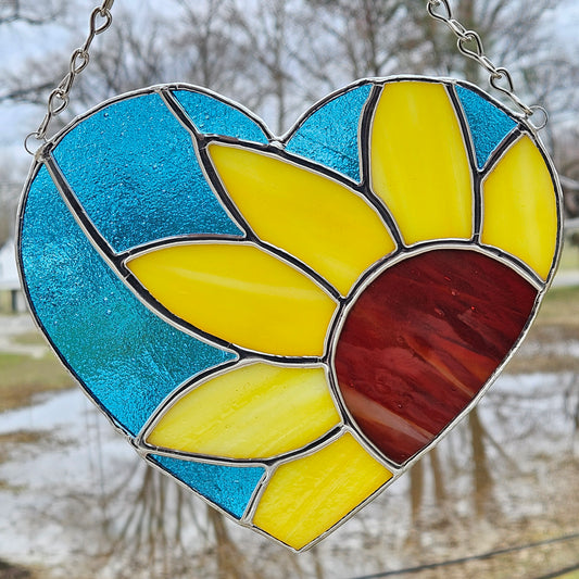 Handmade Sunflower/Heart Stained Glass Suncatcher