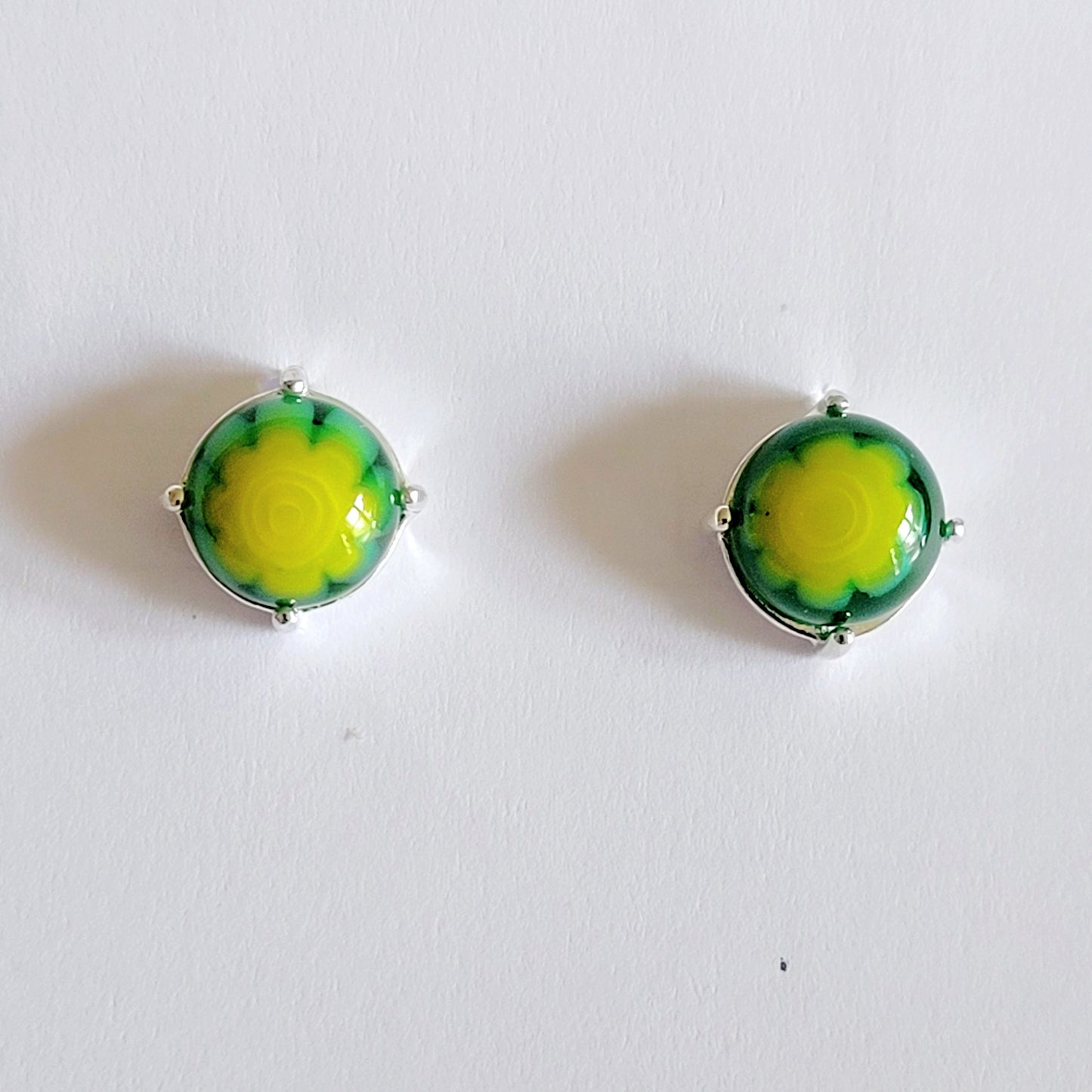 Green and Yellow Fused Glass Stud Earrings