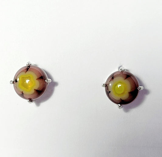 Purple and Yellow Fused Glass Stud Earrings