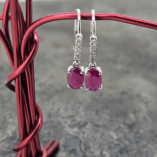 Ruby and Diamond Leverback Eearrings