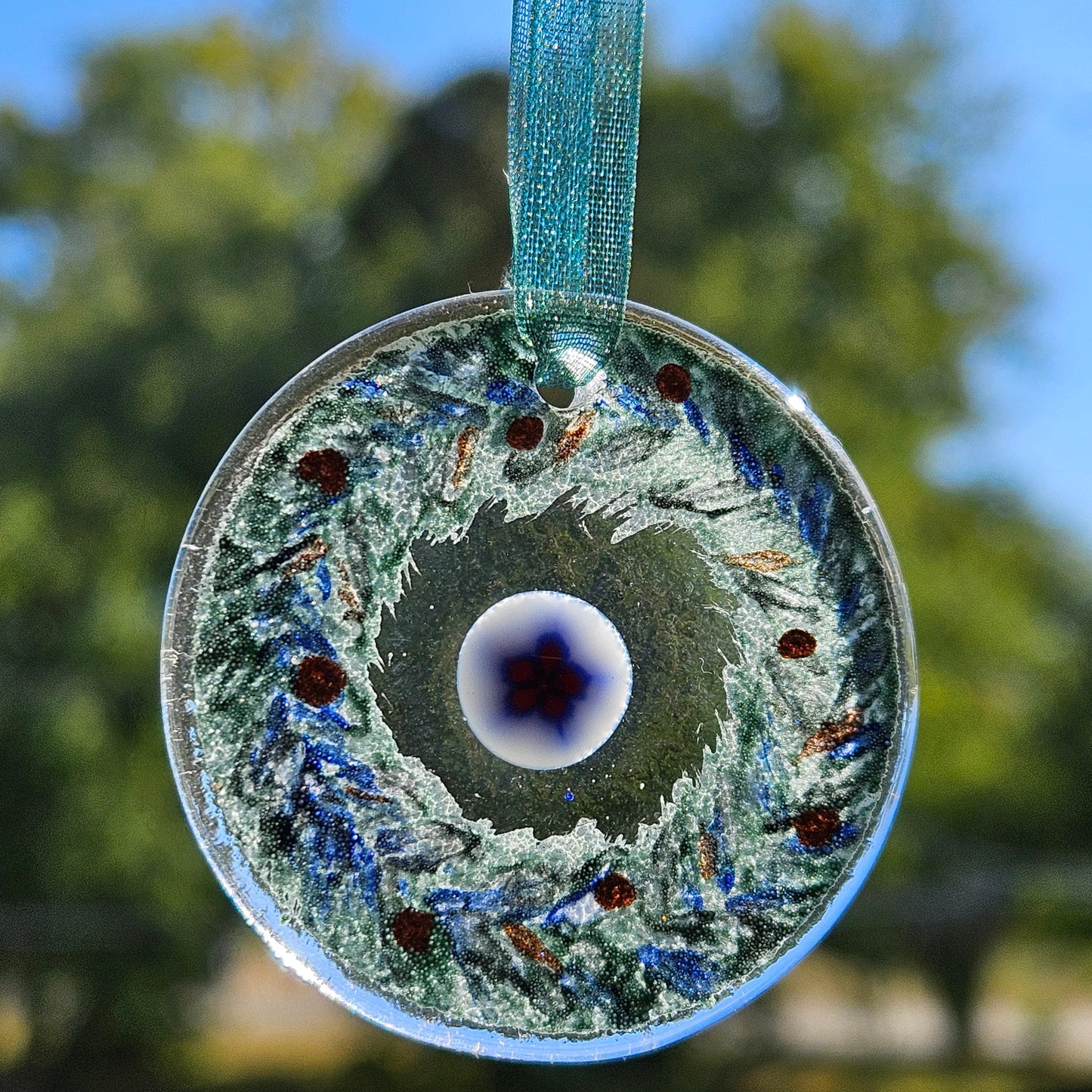 Hand Painted Fused Glass Wreath Ornament