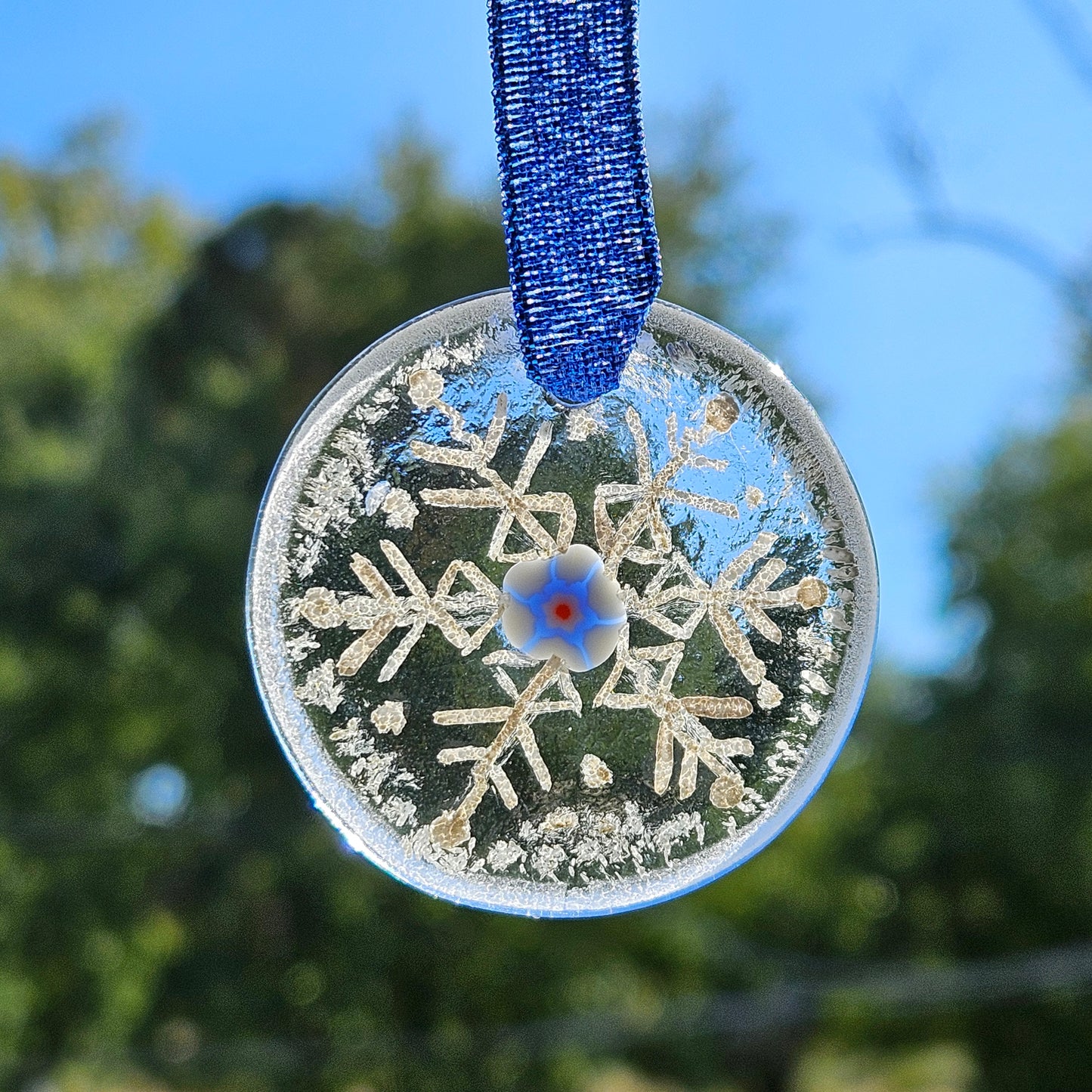 Hand Painted Fused Glass Snowflake Ornament
