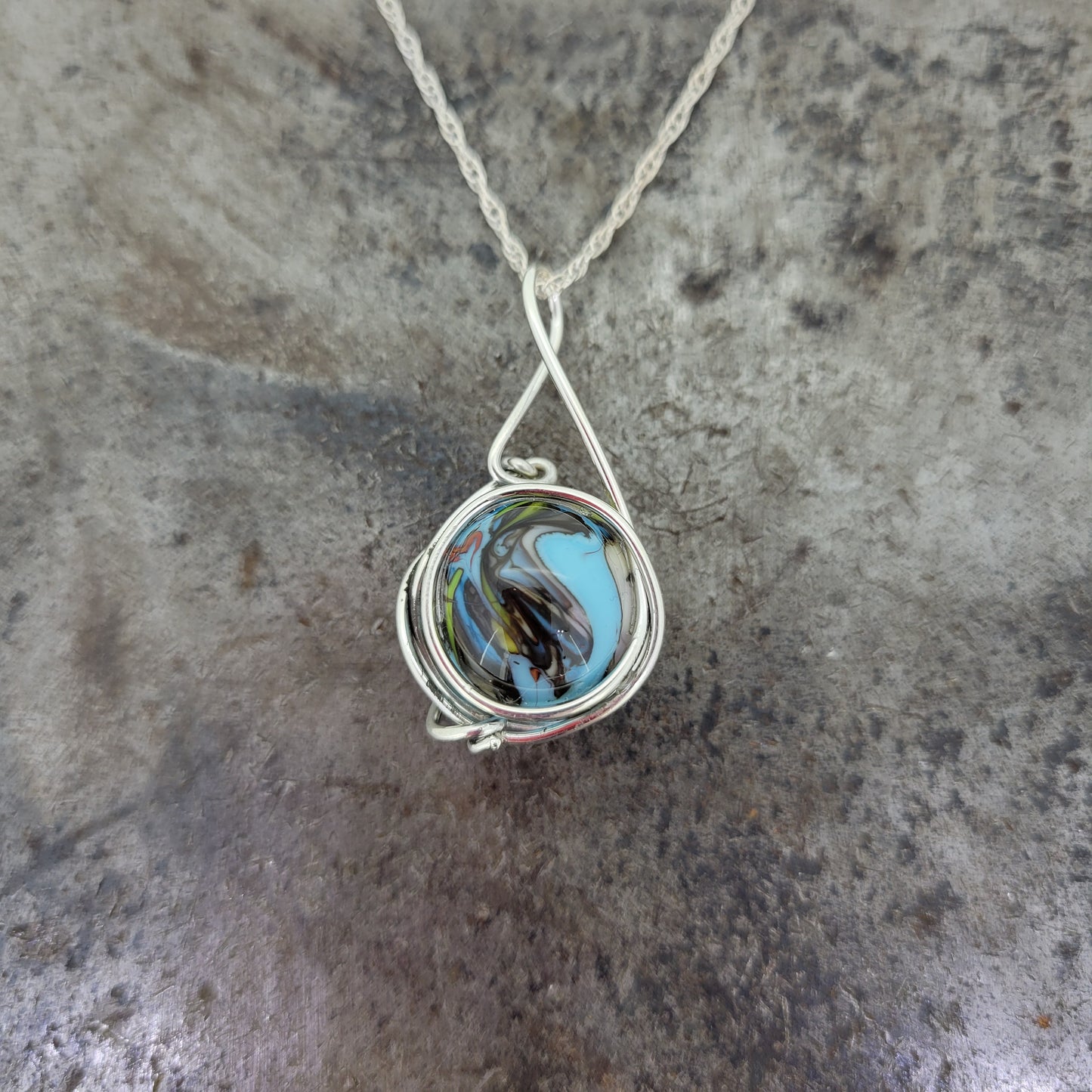 Handmade Blue Fused Glass Marble Necklace