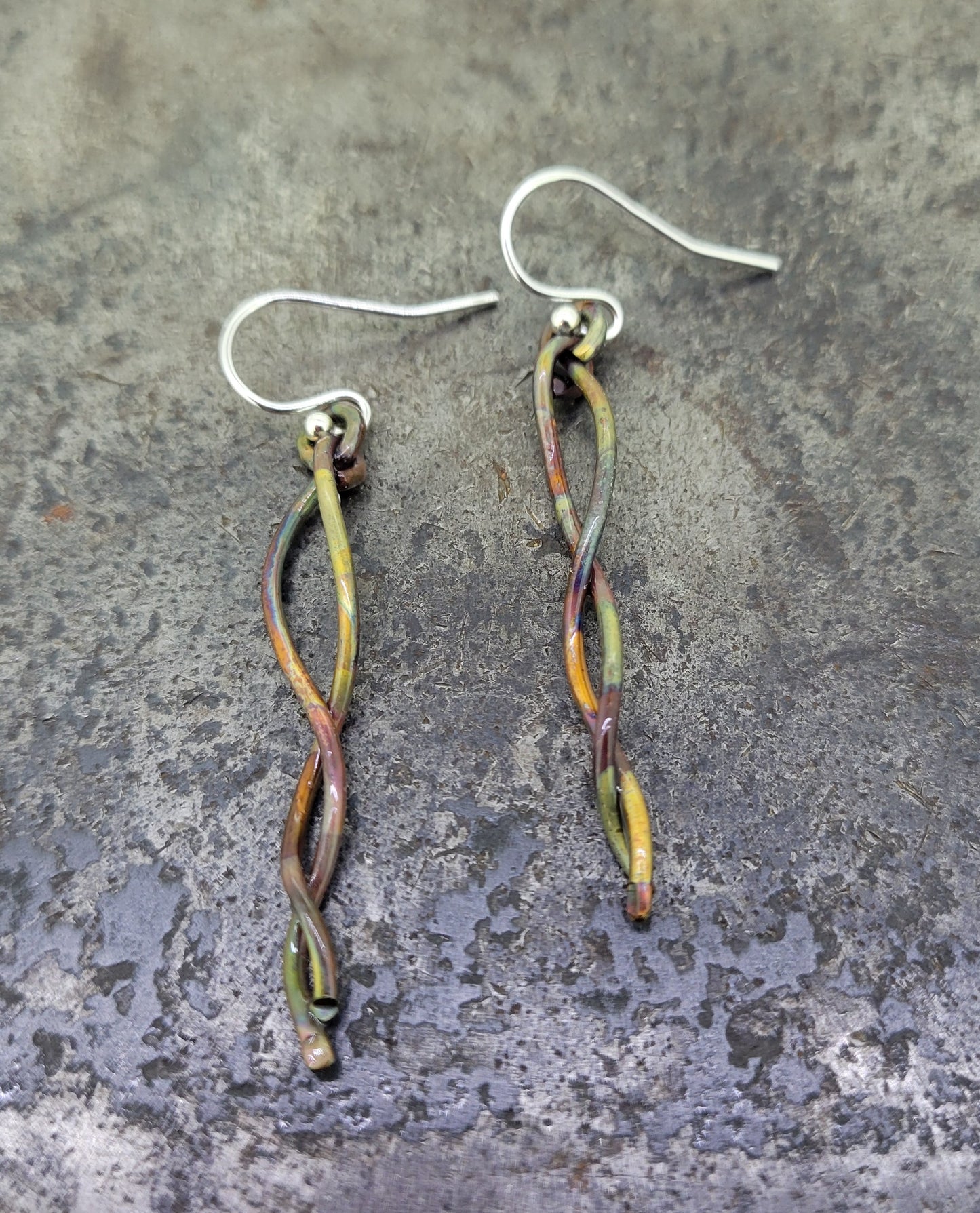 Handmade Flame Painted Copper Earrings