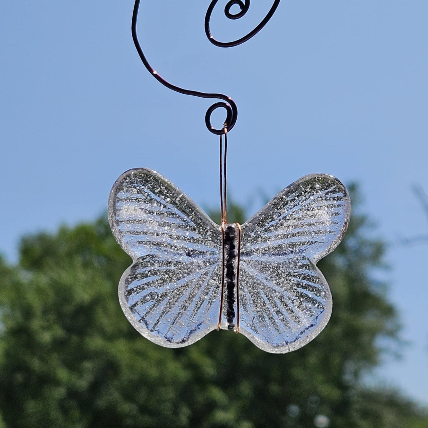 Handmade Fused Glass White and Purple Butterfly