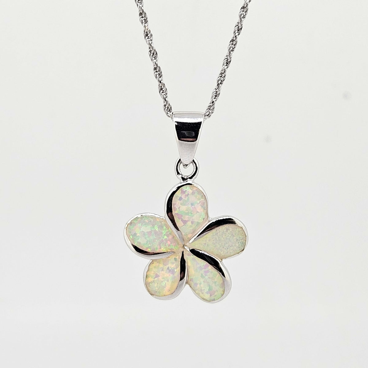 Lab Created Opal Plumeria Necklace