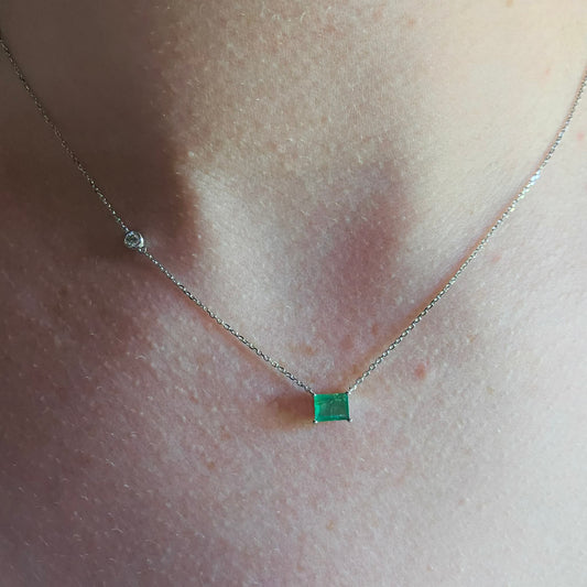 16-20" Emerald cut Emerald and Diamond Necklace