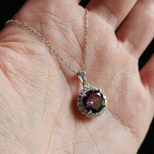 Sterling Silver Purple Cubic Zirconia Necklace