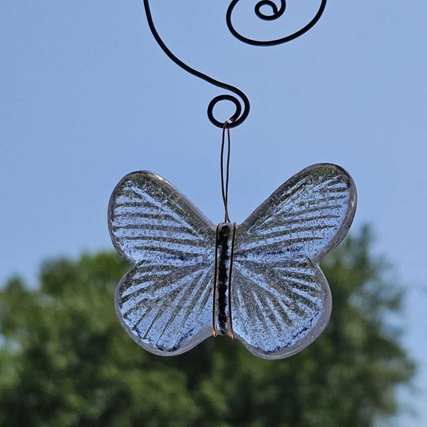 Handmade Fused Glass White and Purple Butterfly