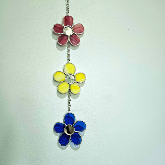 Three Flower Stained Glass Suncatcher