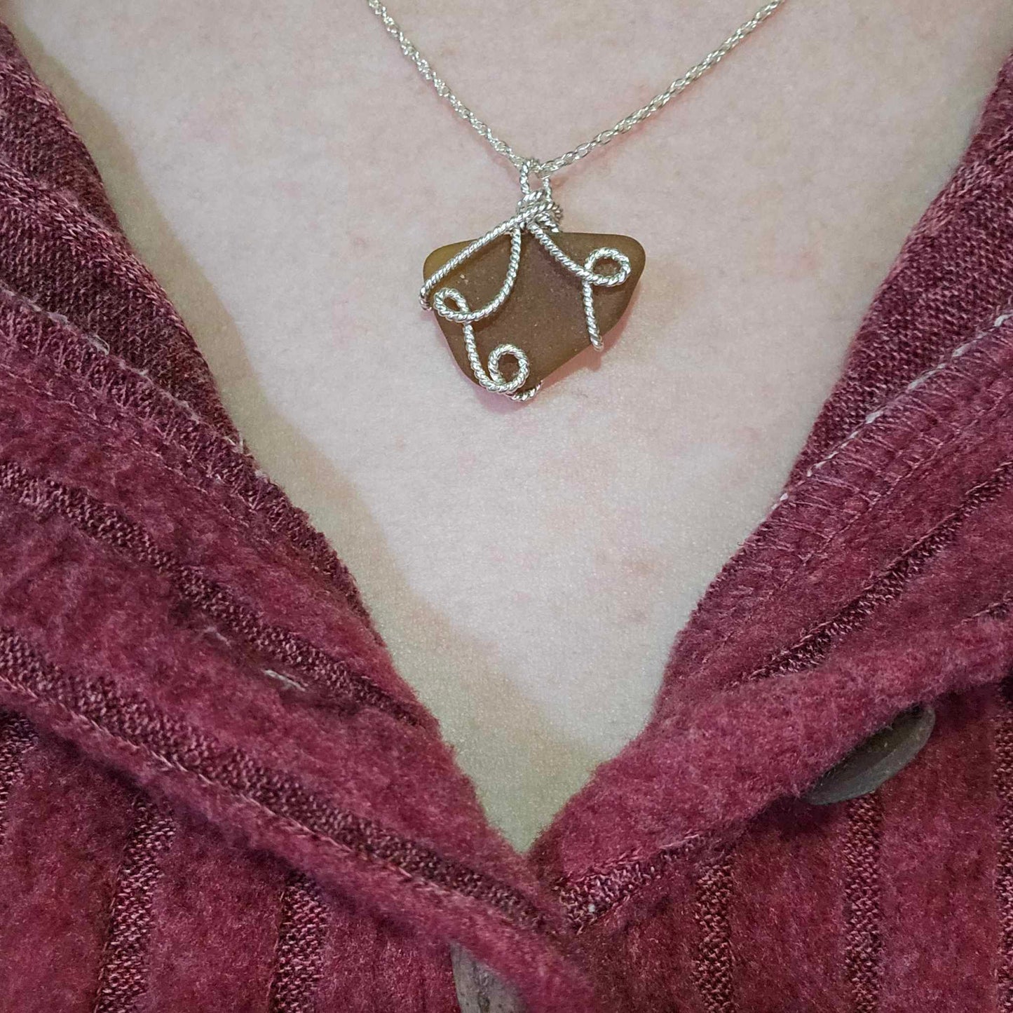 Brown Seaglass Necklace in Sterling Silver