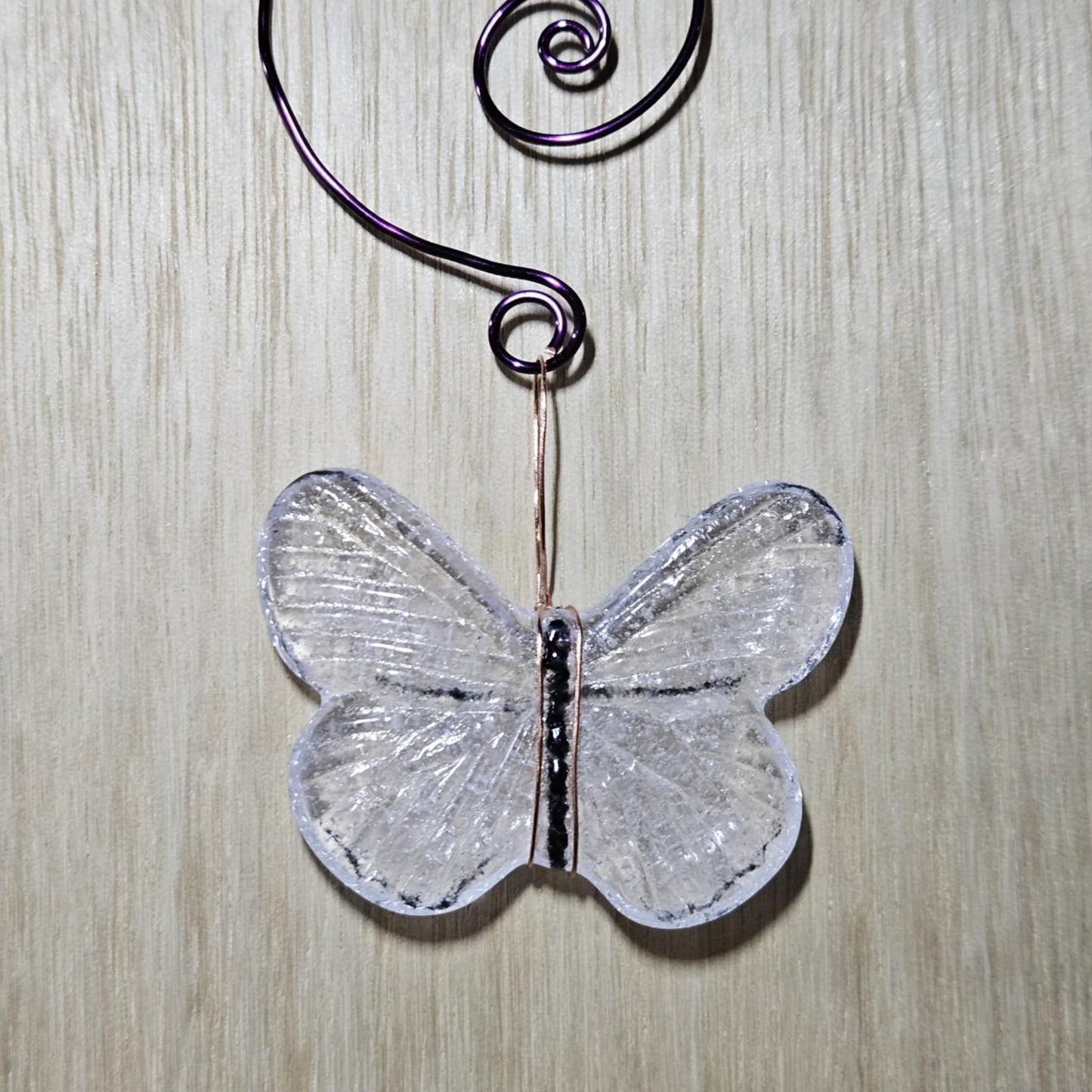 Handmade Fused Glass White and Purple Butterfly