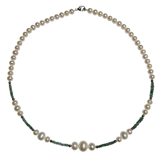 Sterling Pearl and Green Aventurine Necklace