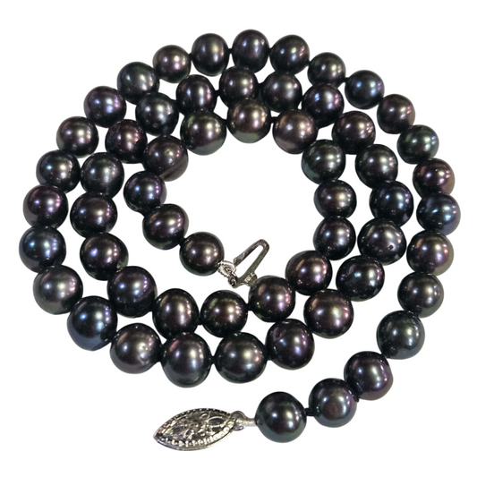 7.5-8mm Fresh Water Black Pearl Necklace
