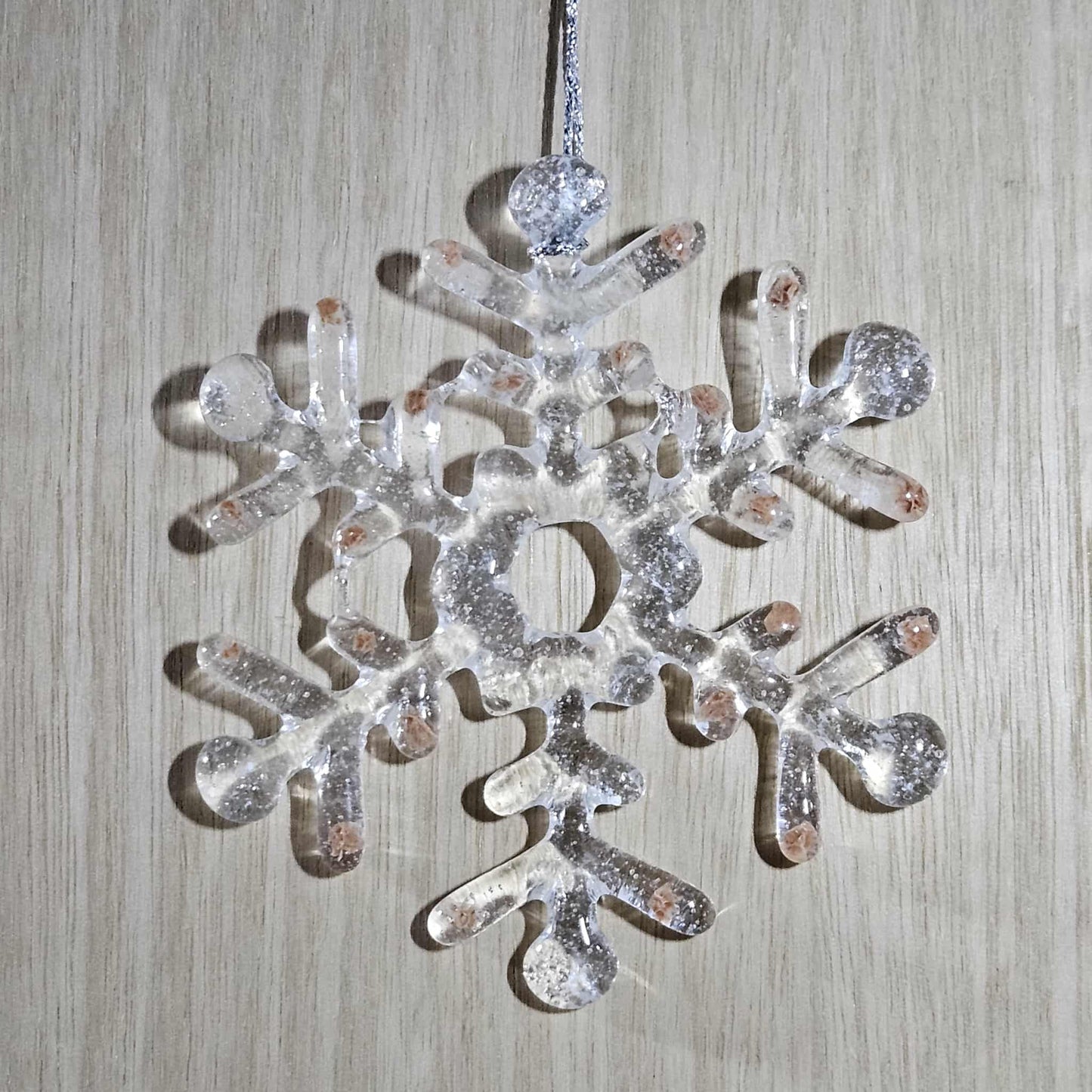 Clear with Gold Accents Fused Glass Snowflake Ornament