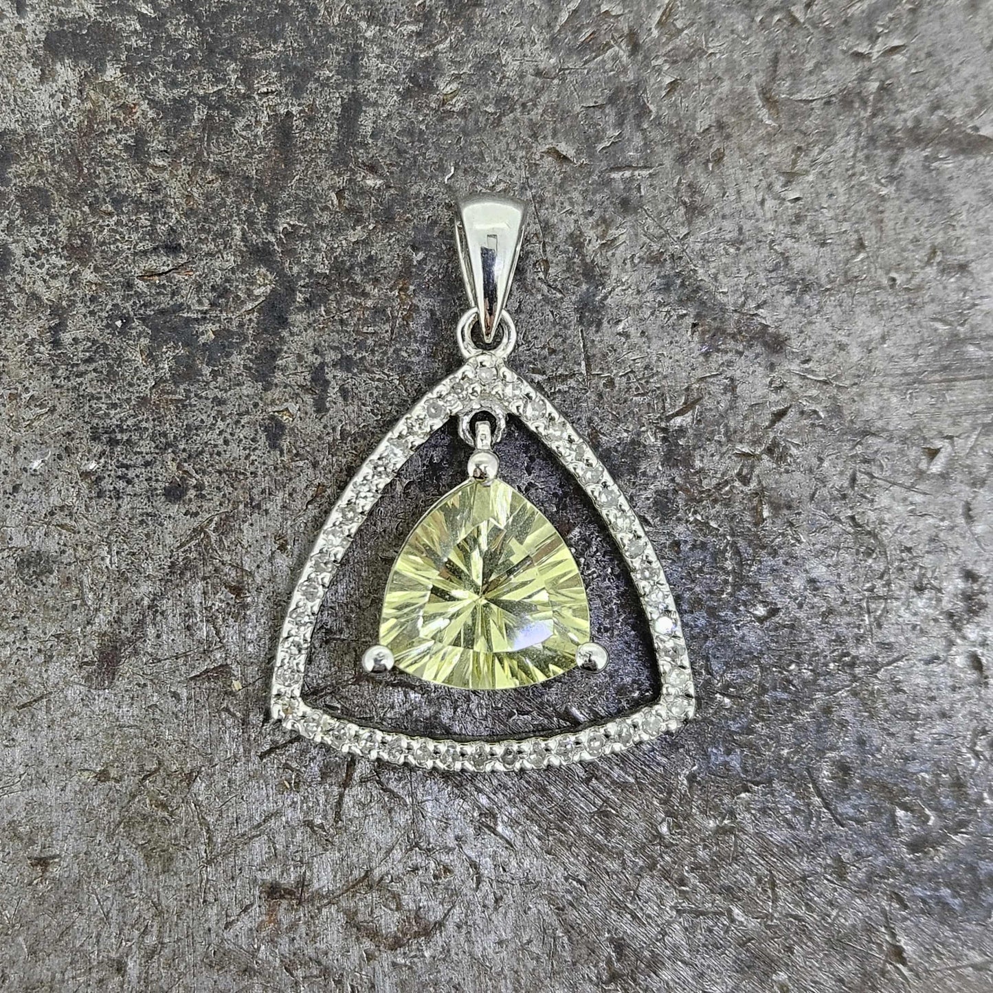 14k Trillion Lemon Quartz and Diamond Pendant