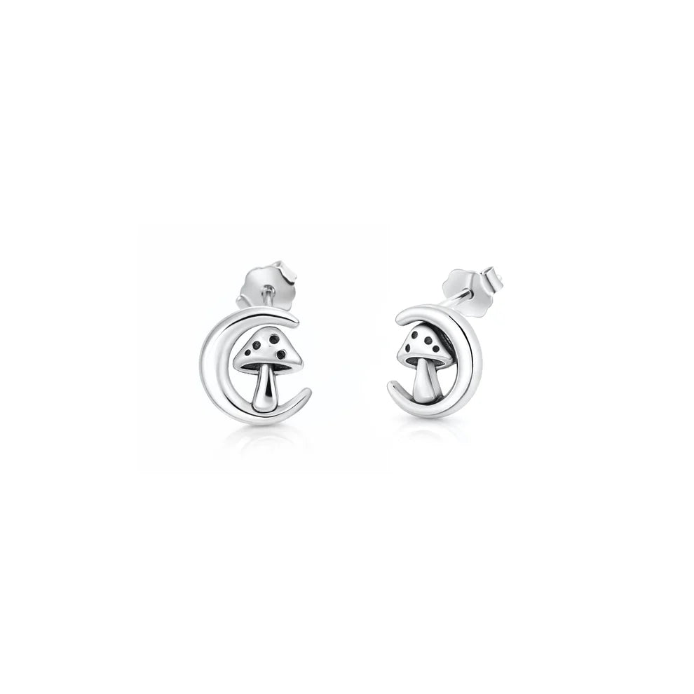 Sterling Moon and Mushroom Earrings
