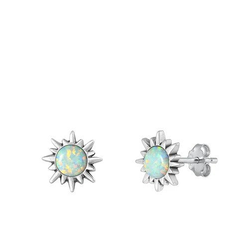 Sterling Lab Created White Opal Earrings