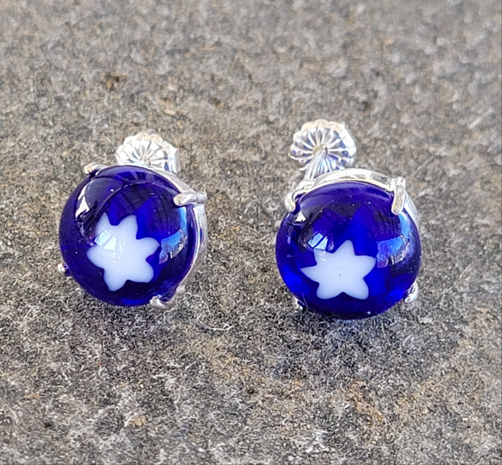 Blue Star Fused Glass Earrings