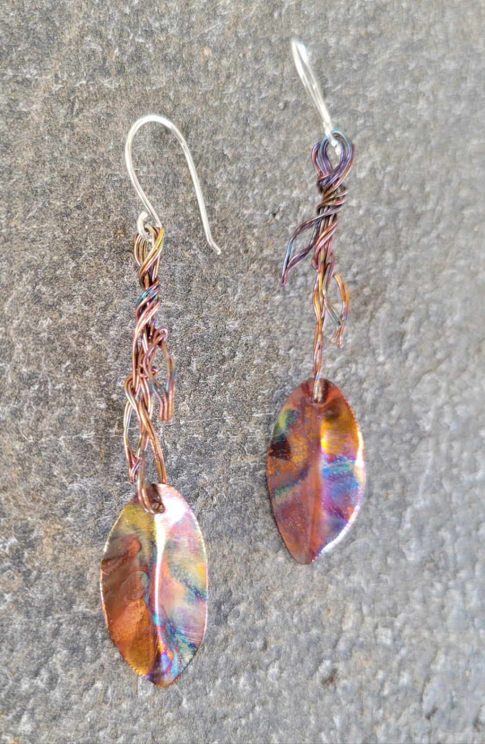 Handmade Flame Painted Copper Earrings