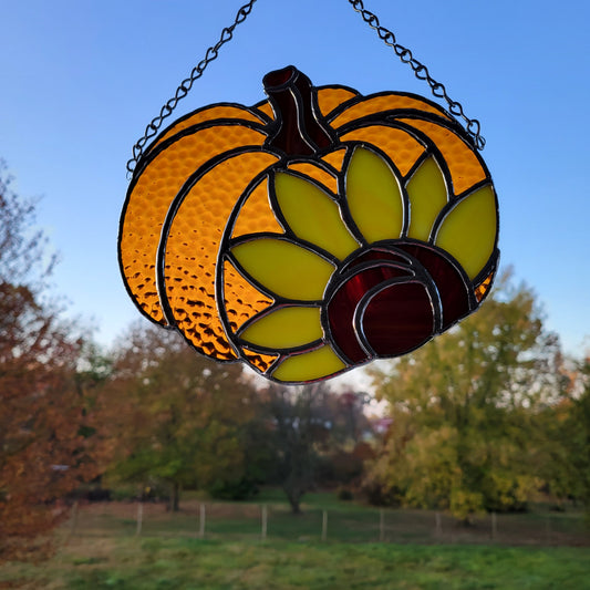 Handmade Sunflower/Pumpkin Stained Glass Suncatcher