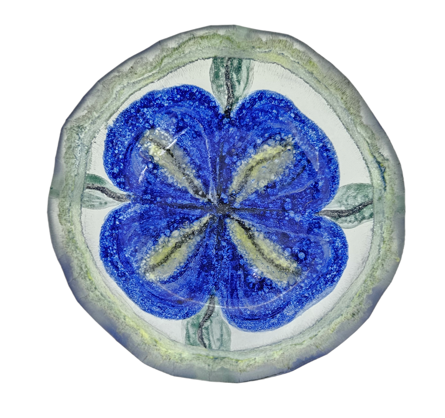 Hand Painted Blue Flower Fused Glass Dish