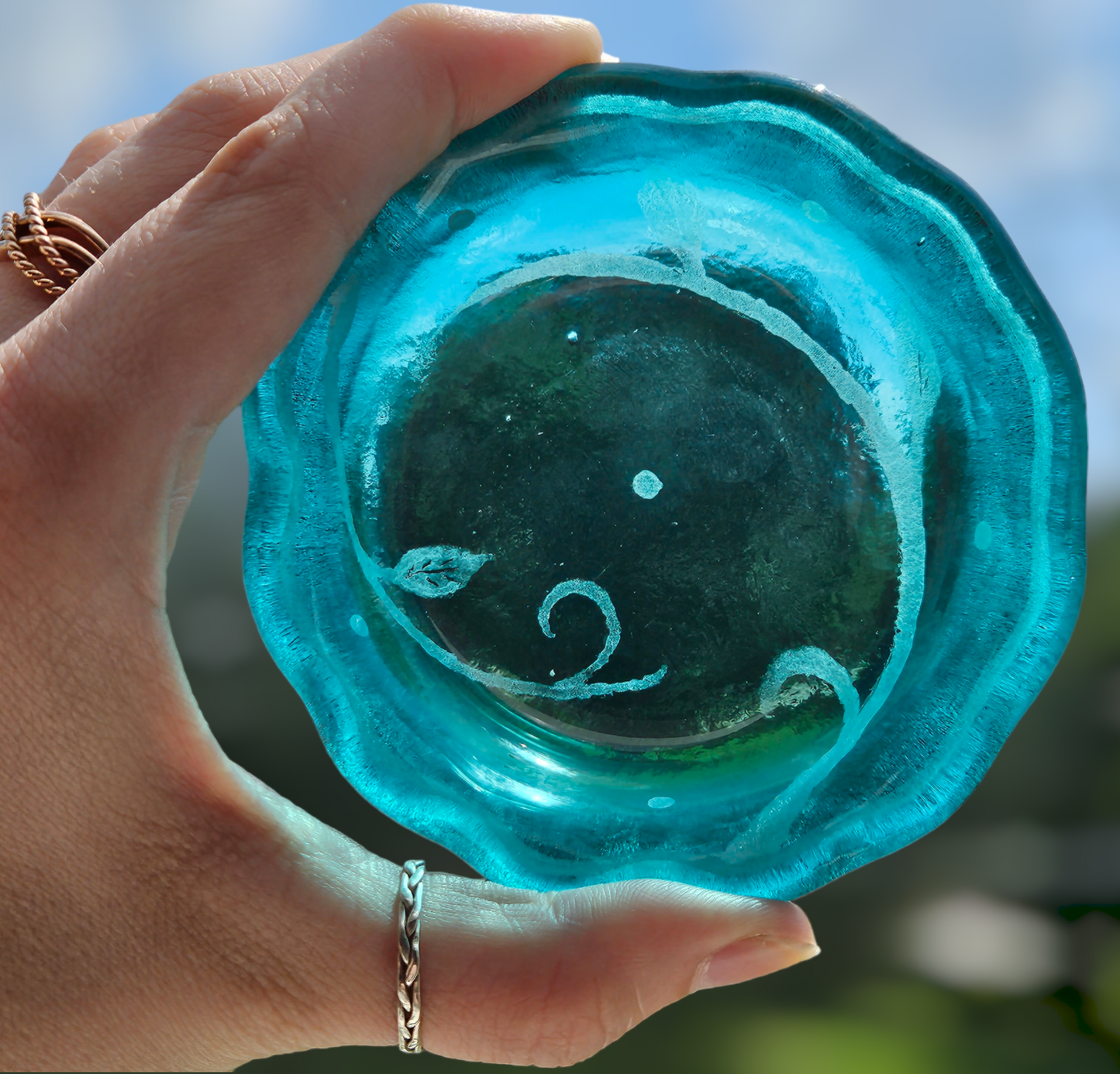 Handmade Fused Glass Blue Swirl Dish