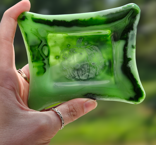 Handmade Green Pumpkin Fused Glass Dish