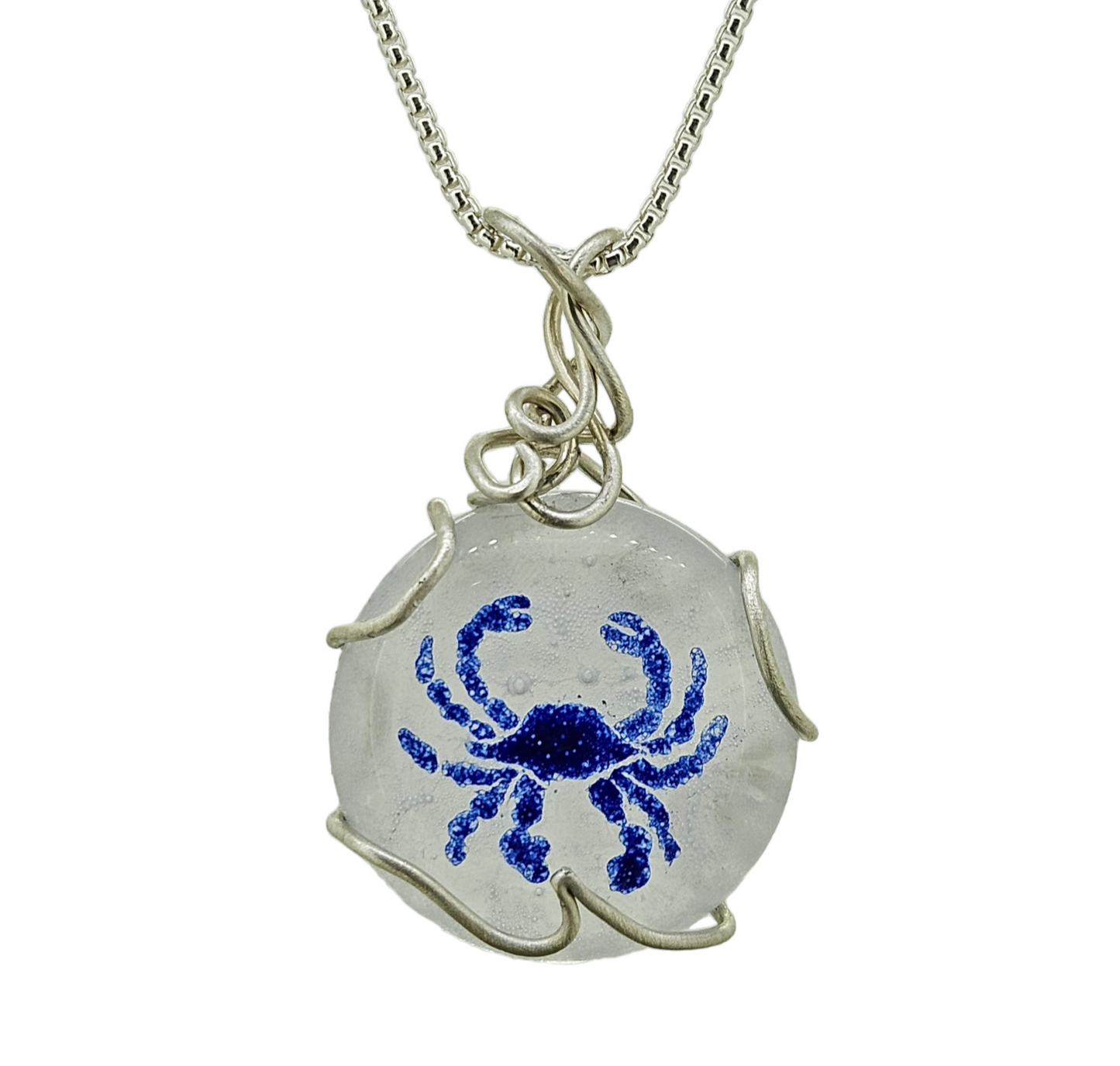 Handpainted Crab Fused Glass Necklace