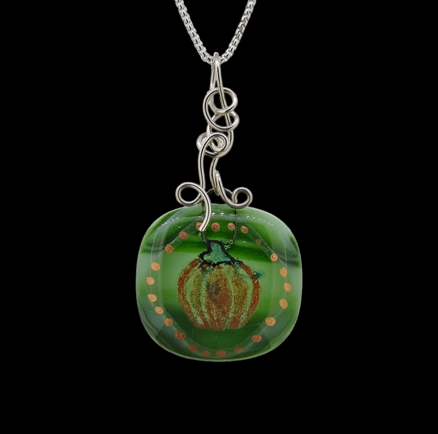 Handpainted Pumpkin Fused Glass Necklace