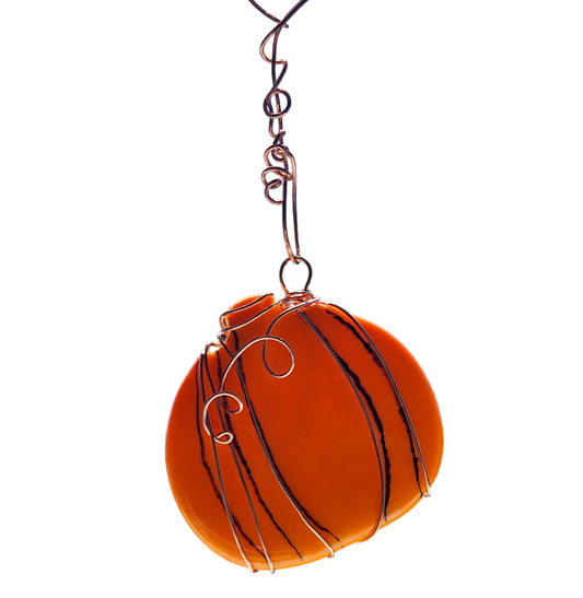 Fused Glass Pumpkin Wire Wrapped in Copper